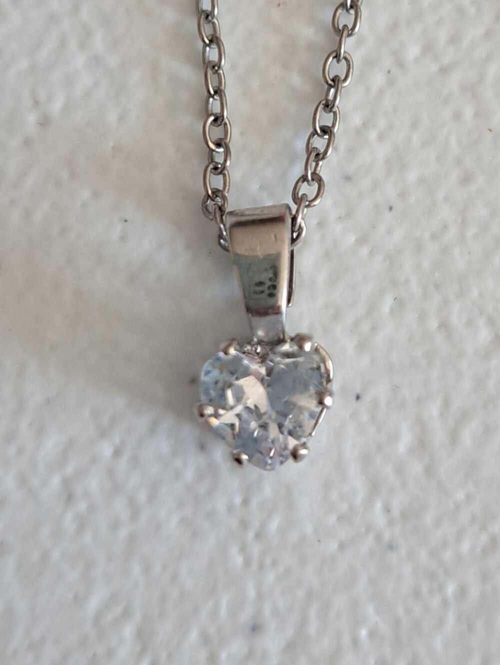 Heart Pendant Necklace in Silver with Clear Stone - Women Jewelry